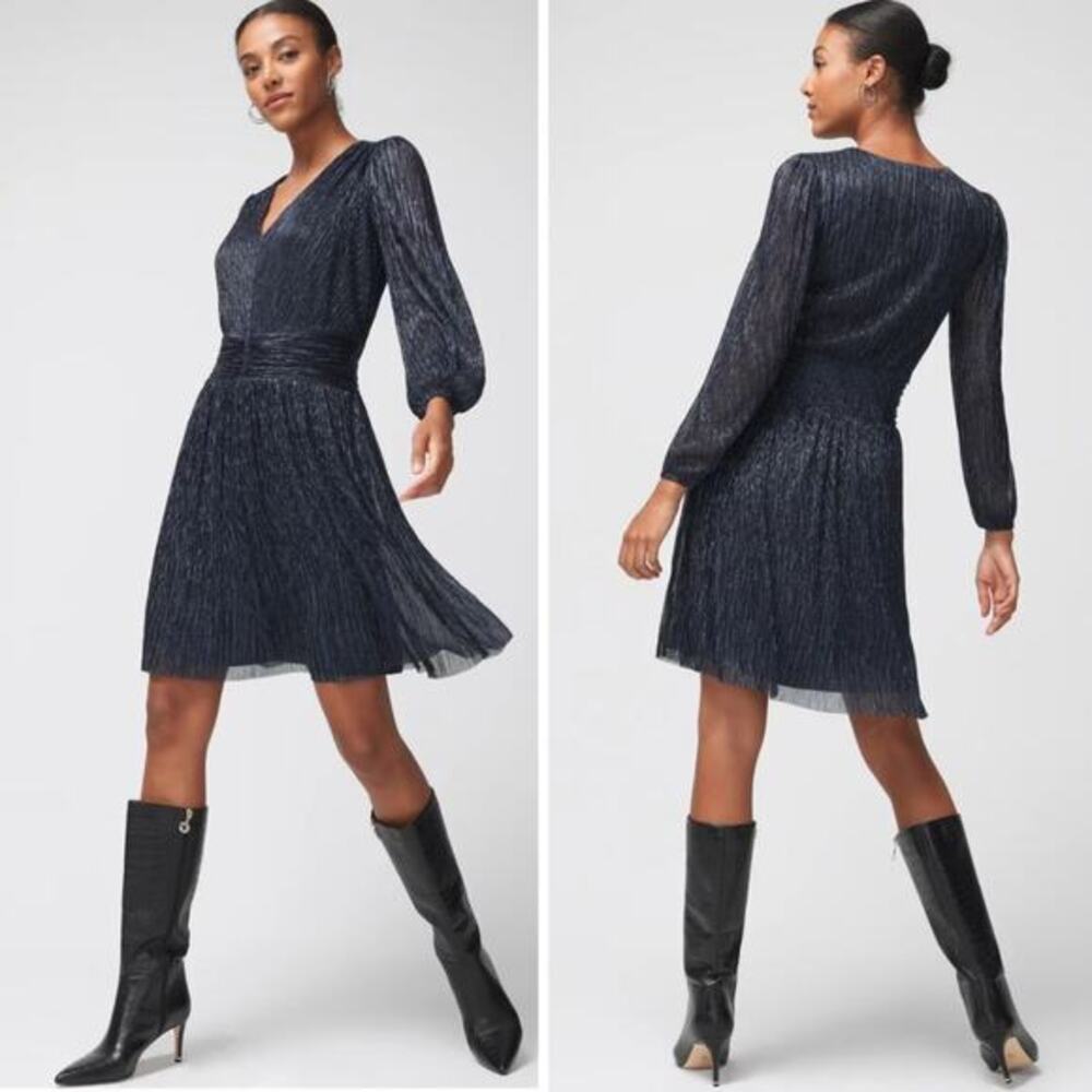 New!‎  White House Black Market *Flawed" Long Sleeve Metallic Sparkle Mini Dress